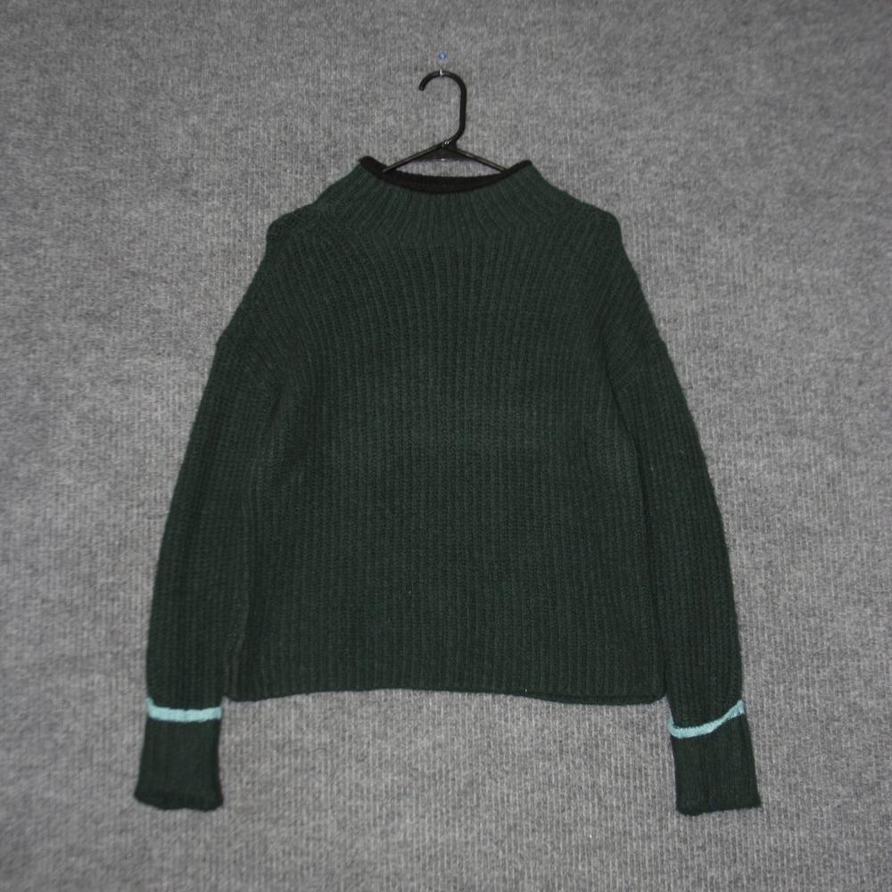 Maeve Anthropologie Sweater Womens XS Green Mock Neck Ribbed Knit Contrast Trim